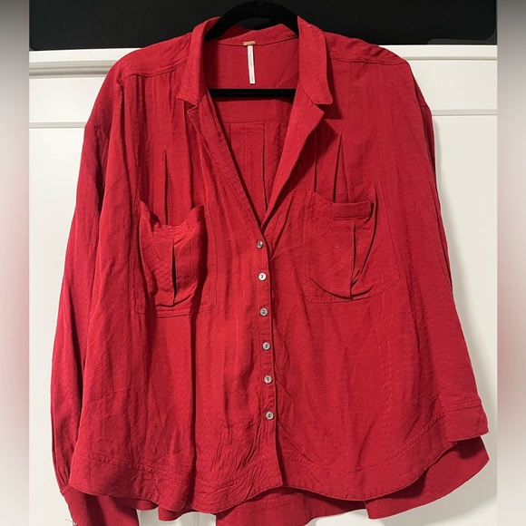 Free People Erin's Jacquard Oversize Button Front Top Stolen Kiss - Picture 4 of 10